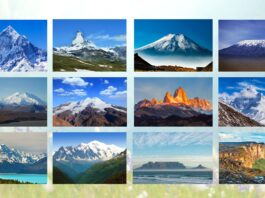 Comparison table of the top 12 most beautiful mountains worldwide, detailing each mountain’s location, height, unique features, and best time to visit. Includes famous peaks like Mount Everest, Matterhorn, Mount Fuji, Kilimanjaro, and Denali, showcasing their stunning landscapes, unique characteristics, and ideal visiting seasons.