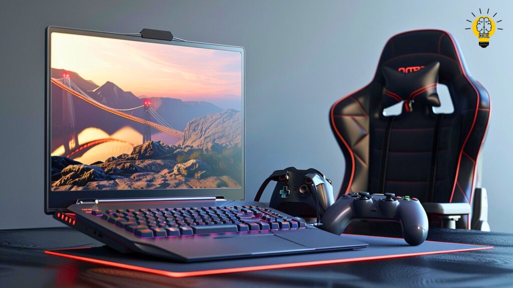 "A sleek gaming laptop with a vibrant QHD display and RGB backlit keyboard, showcasing cutting-edge design and powerful hardware for an immersive gaming experience."